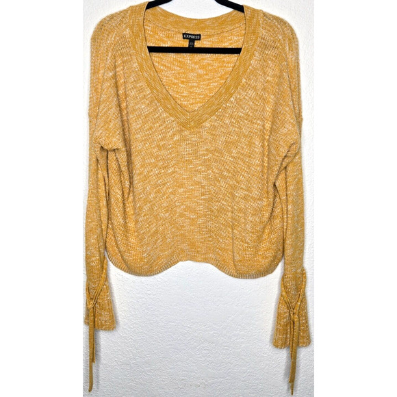Vintage Express Sweater Small Yellow Slouchy Flare Sleeve Oversized Rib Knit Y2K - Picture 1 of 9